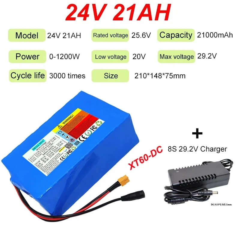 2024 24V 7Ah 14Ah 21Ah 28Ah 35Ah LiFePO4 Battery Pack 8S-32700 with BMS for Scooter Wheelchair Lawnmower Solar Battery + Charger