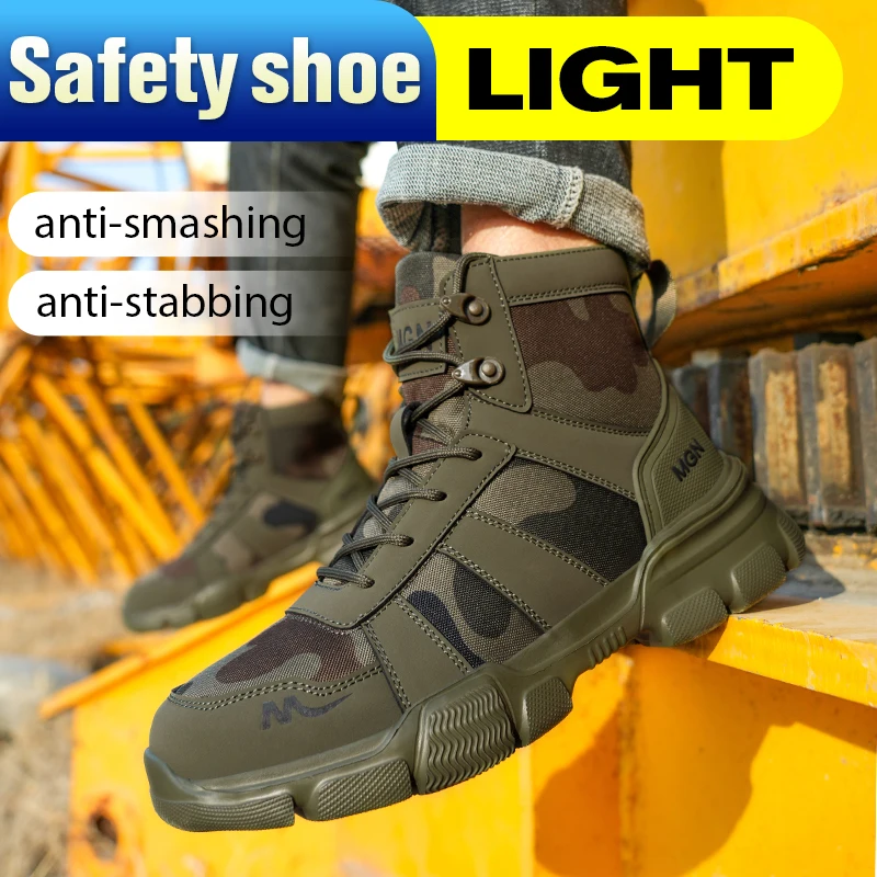 Camouflage Safety Shoes Men and Women Work Indestructible Shoes Climbing Steel Toe Protective Boots Anti-puncture  Safety Boots