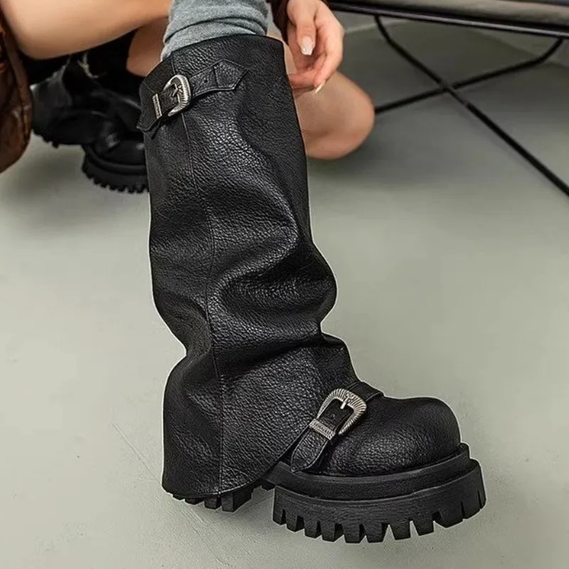 

Women High Boots Platform Chunky Shoes Brand Knee High Chelsea Boots 2025 Designer New Winter Goth Party Woman Shoes Mujer Botas