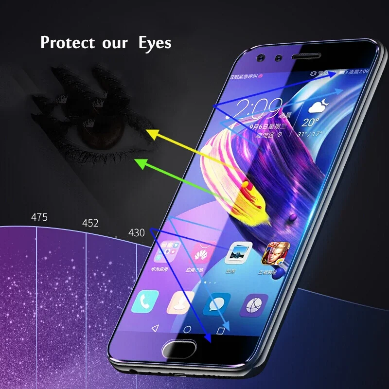 For Huawei Honor 8X Max 8C 8S 8A 8 Lite Pro Tempered Glass Anti Blue Purple Light Screen Protector For Honor 9X Pro 9i 9N Glass