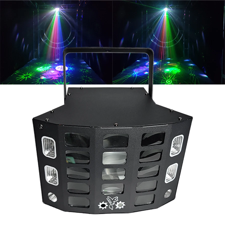 

5 in 1 RGB Butterfly Laser Light LED Dyed Pattern Strobe Laser Mixed Stage Lighting Disco DJ Party Wedding Stage Lighting