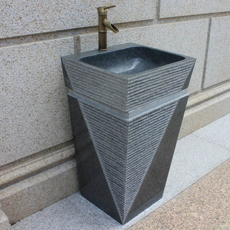 Outdoor stone wash basin platform natural marble pool column basin courtyard garden villa integrated outdoor sink