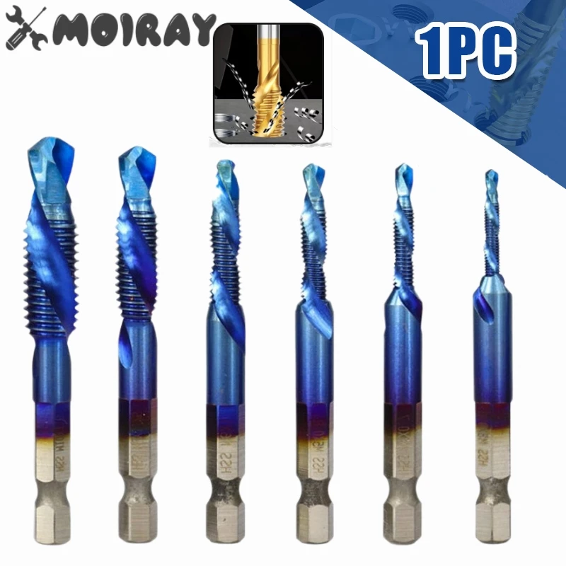 Titanium Plated Hex Shank Drill Bits HSS Screw Thread Metric Tap Screw Machine Compound Tool M3 M4 M5 M6 M8 M10 Hand Tools