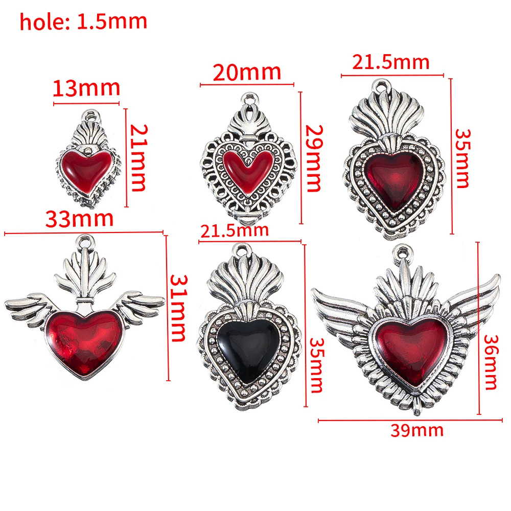 5pcs Y2K Dark Red Crystal Pendants Baroque Heart Wings Bow Rhinestone Charms Jewelry Making DIY Necklaces Keychains Accessories