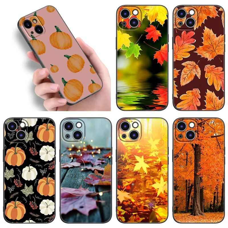 Autumn Leaves Fall Phone Case For Apple iPhone 12 13 Mini 11 14 Pro XS Max 6S 6 7 8 Plus 5S X XR SE 2020 2022 Soft Black Cover