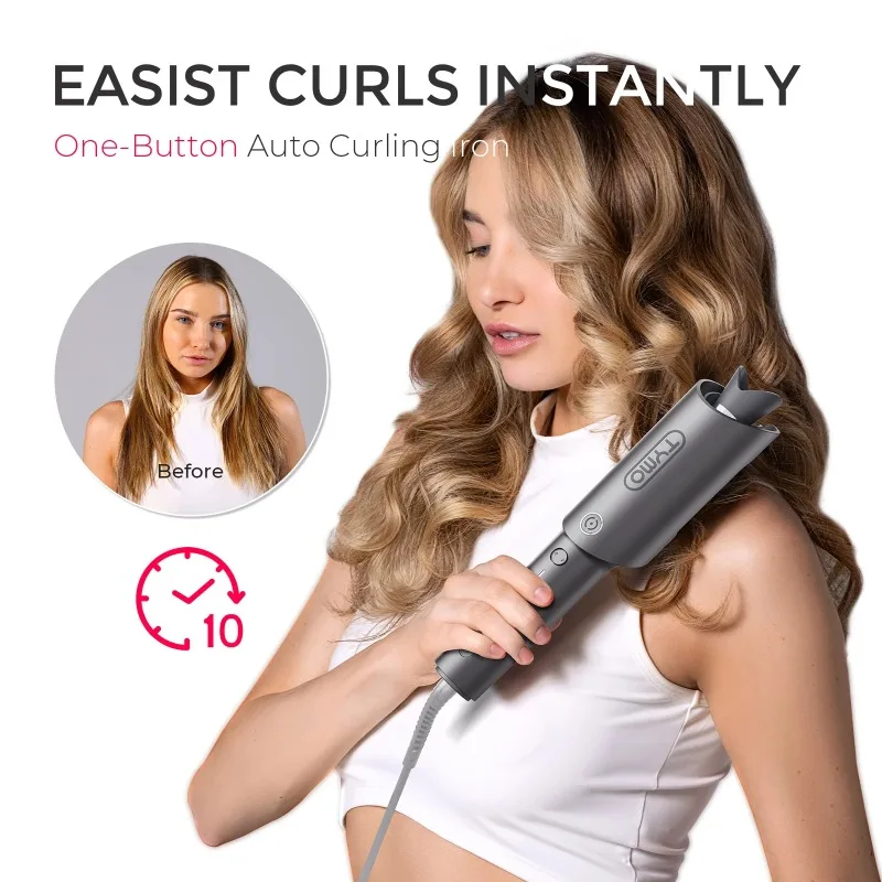 مكواة تجعيد أوتوماتيكية من TYMO CURLPRO، أداة تجعيد الشعر الدوارة لموجات الشاطئ الدائمة، أيوني 500 متر، جهد مزدوج وخفيف الوزن، 1 بوصة