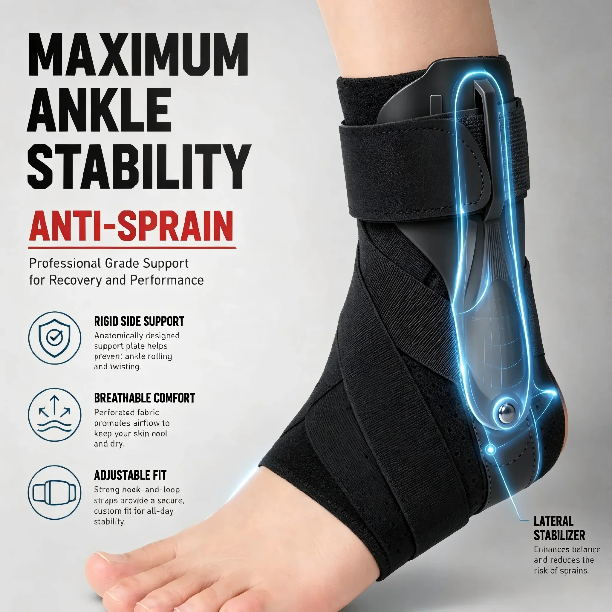 1/2PCS Ankle Brace for Sprained Ankle Support with Side Stabilizers for Men Women Ankle Splint Stabilizer Recovery Tendonitis