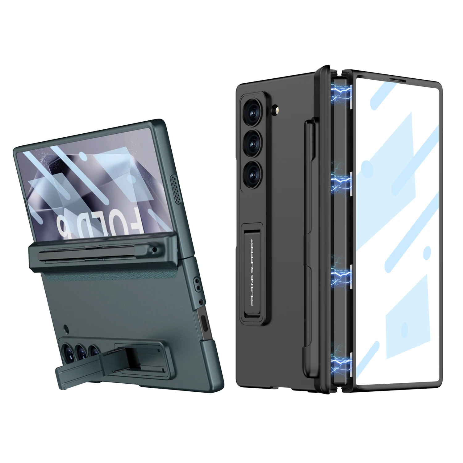 

Luxury Magnetic Hinge Holder Phone Case For Samsung Galaxy Z Fold 6 5 4 3 Full Screen Protection With Pen Slot Shockproof Cover