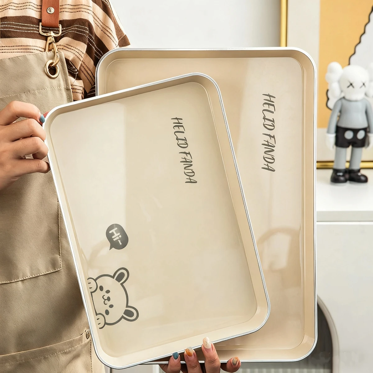 WORTHBUY Bandeja multifuncional para servir alimentos, bandeja de almacenamiento rectangular de plástico, bandeja bonita para aperitivos, postres, frutas, bandeja de té para cocina