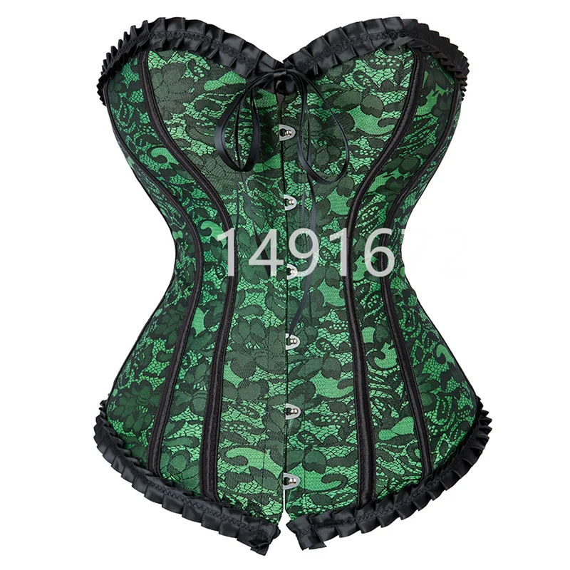 Sapubonva Corset Bustier Top for Women Plus Size Overbust Flower Lingerie Sexy Victorian Lace Overlay Vintage Costume Black