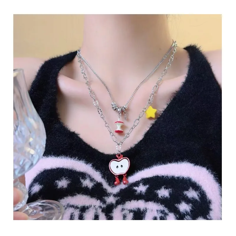 

Sweet and Cute Playful Half Red Apple Pendant Necklace Female Niche Personality Design Sense Collarbone Chain Sweater Chain Tide
