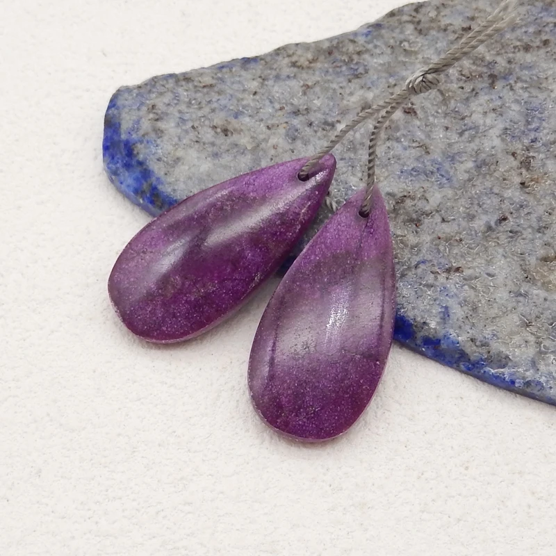 Orecchini pendenti in pietra naturale per le donne Orecchini fatti a mano in pietra viola africana Regali per feste Gioielli fai da te 30x14x4mm 5g