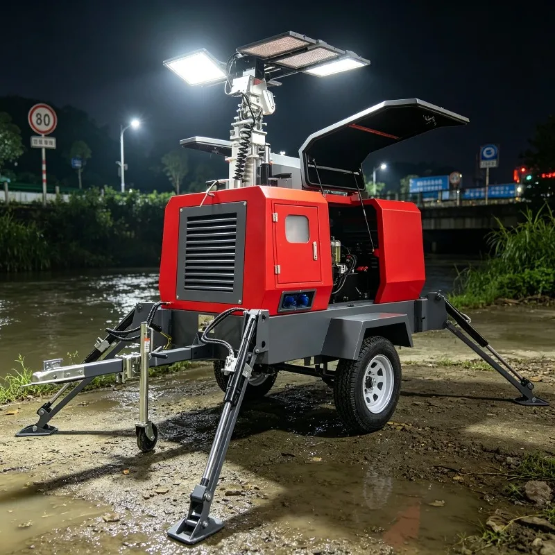 Outdoor Industrial Lighting Tower 8m Telescopic Mast Customized Hydraulic Lift Mining Road Work Construction