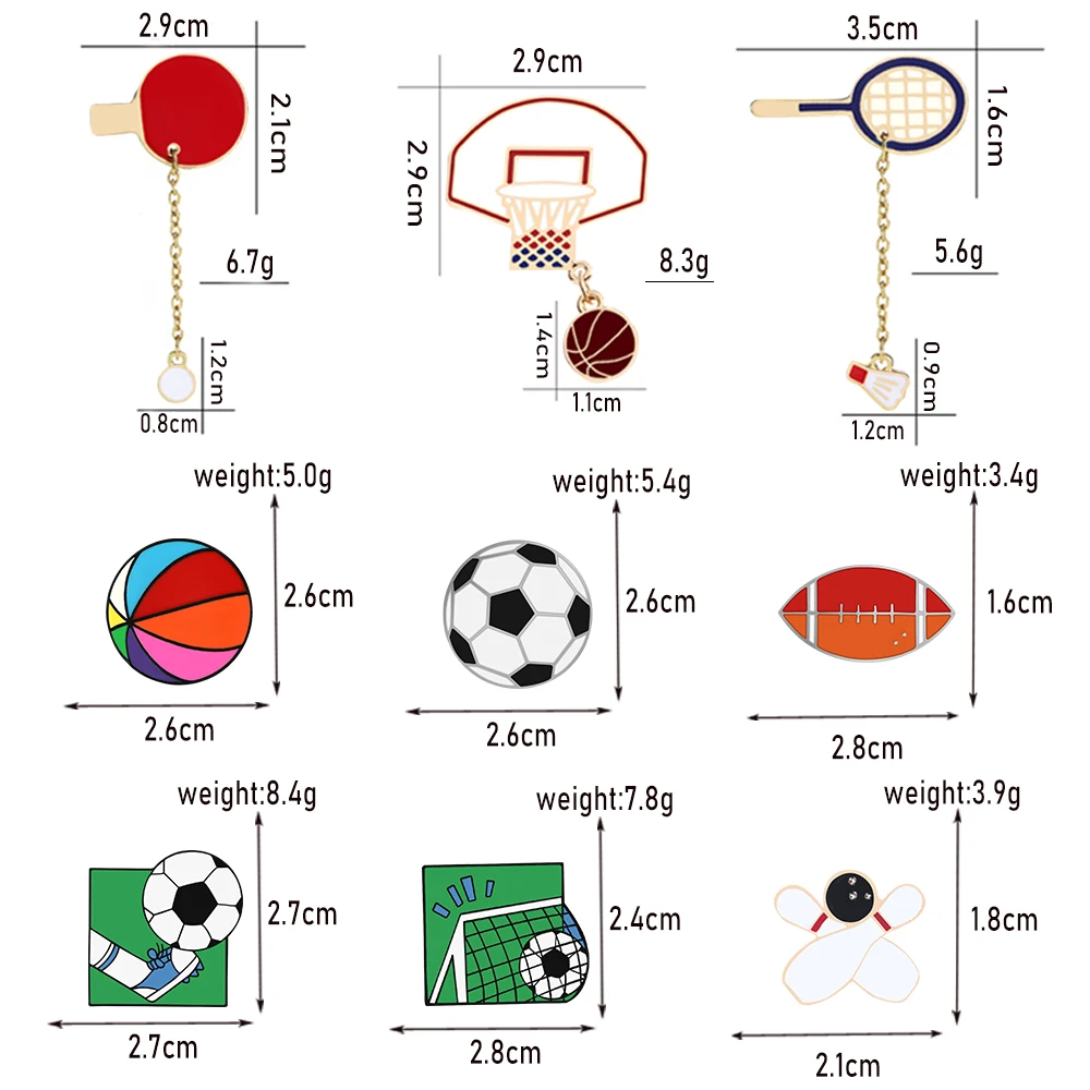 Fashion Sports Ball Lapel Pin Cartoon Football Basketball Volleyball Badminton Brooches for Women Men Kids Clothes Badge Jewelry