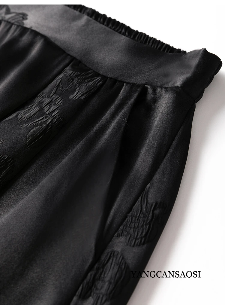 Soft Embossed 28MM Elastic Crepe Crepe Satin with Black Elastic Waist Luxury Silk Women\'s Fashion Skirt