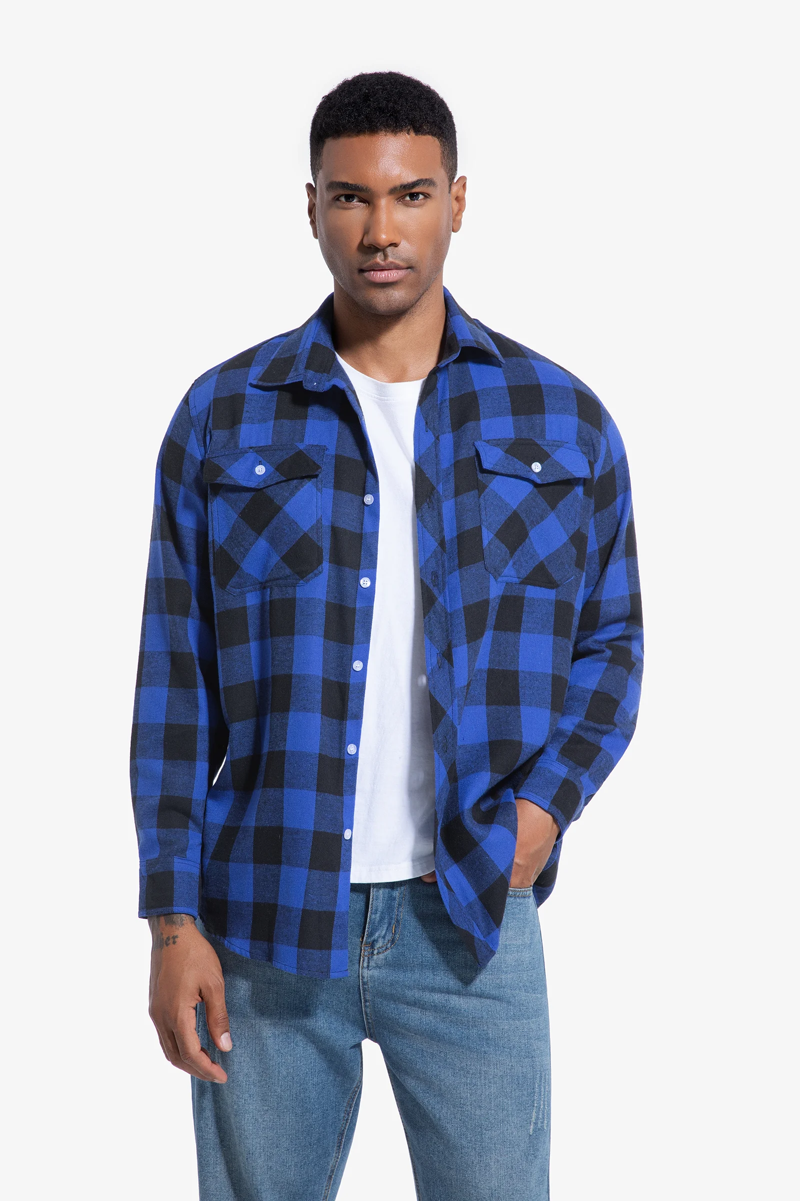 

Men's Plus Size Plaid Shirts Spring Autumn New Flannel Checkered Shirts Men Fashion Casual Long Sleeve with Pockets Shirts