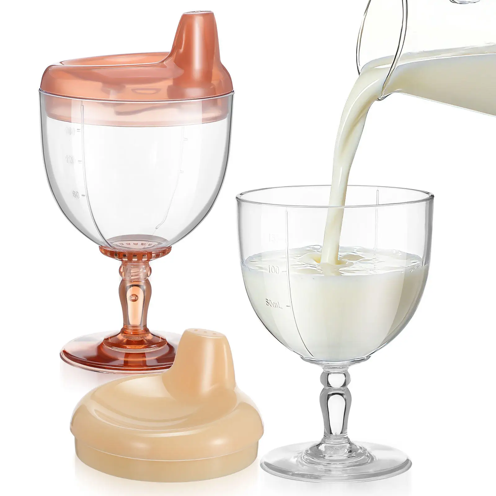 

2Pcs Plastic Goblet Kids Cups Toddler Milk Cups Multipurpose Spill Proof Training Water Cup Comfortable Grip Lovely Design