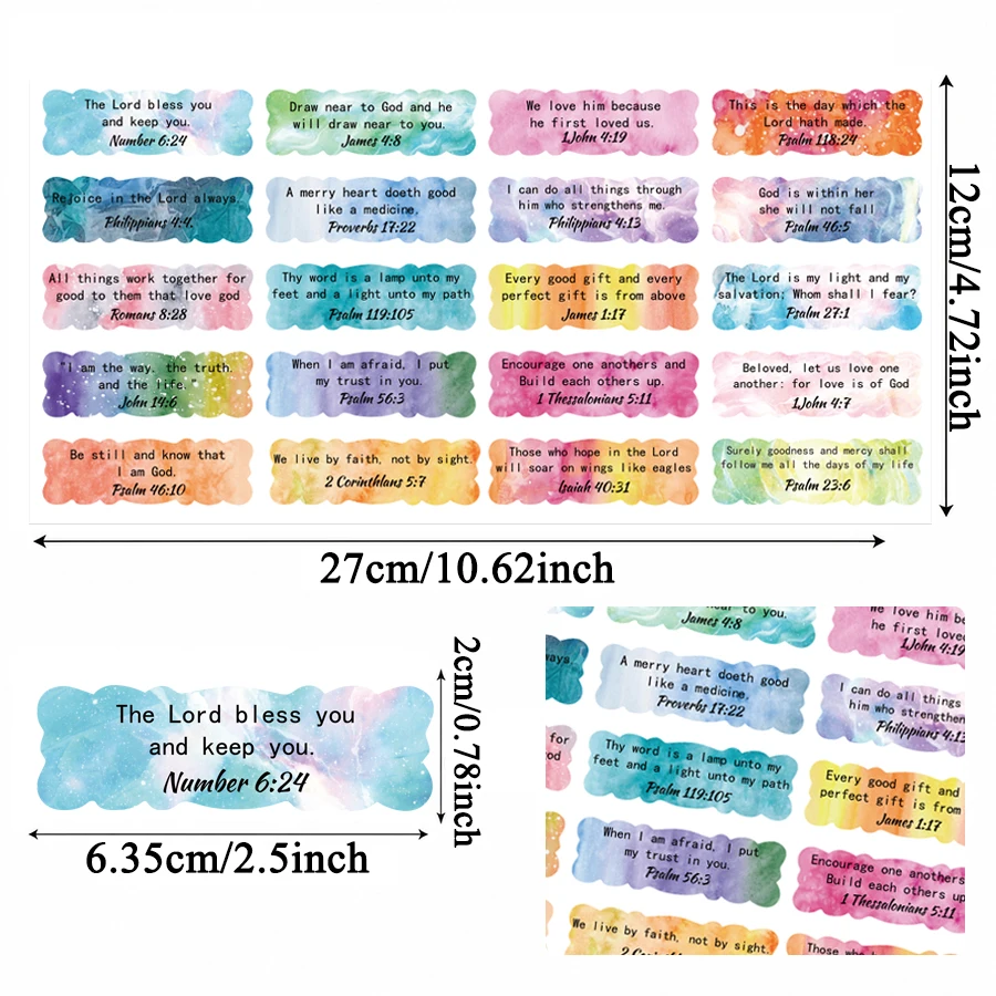 200 Pcs Bible Verse Stickers, Christian Scripture Quote Labels, 20 Designs Watercolor Faith Stickers for Journals