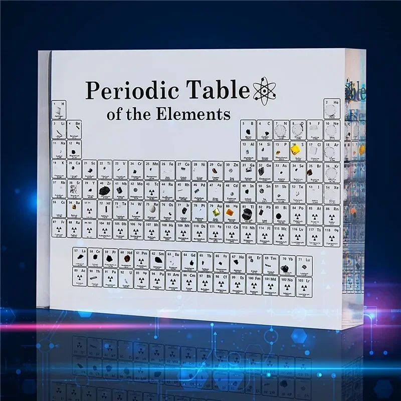 Acrylic Periodic Table Desk Display with Real Elements Kids Teaching School Day Birthday Party Gifts Chemical Element Home Decor