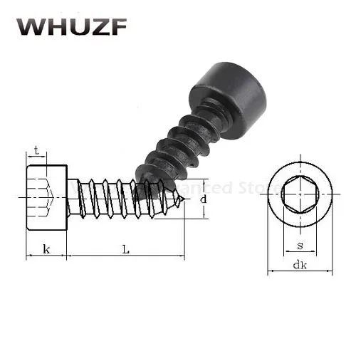 M4 M5 M6 Carbon Steel With Black Hexagon Socket Cap Head self tapping screw Model Screw M4/5/6*(10/12/16/20/25/30/35/40/50) mm