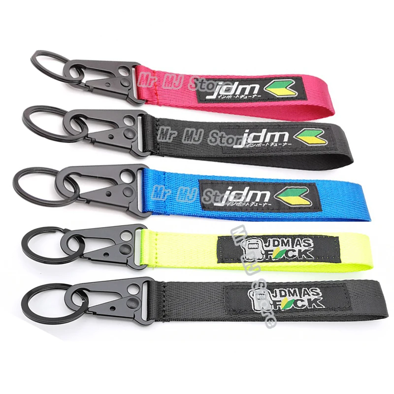 

Car Seat Belt Material Nylon Embroidery JDM Keytags Racing Keyring Car Styling for DOMO JDM AS FAck Keychain Auto Accessories