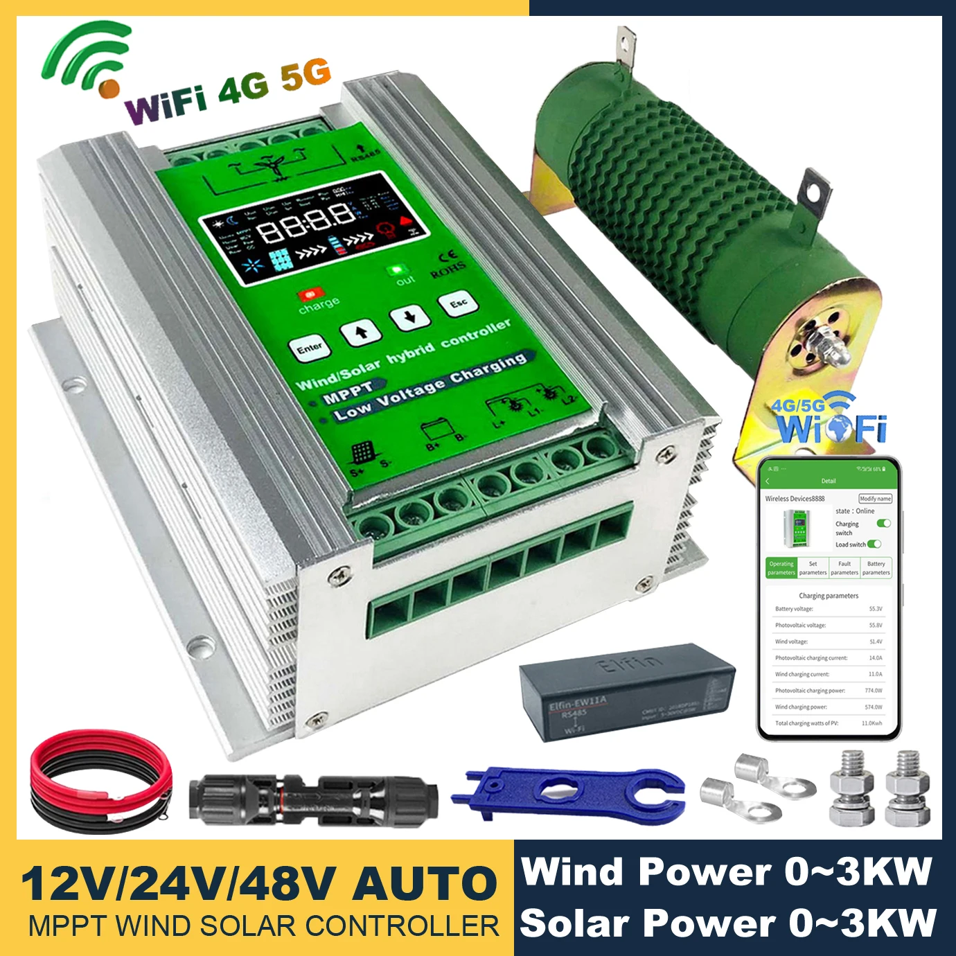 12 فولت 24 فولت 48 فولت واي فاي 4000 واط 5KW الرياح الشمسية الهجين تحكم 80A 160A لوحة طاقة شمسية توربينات الرياح MPPT مجلس شحن البطارية منظم #1