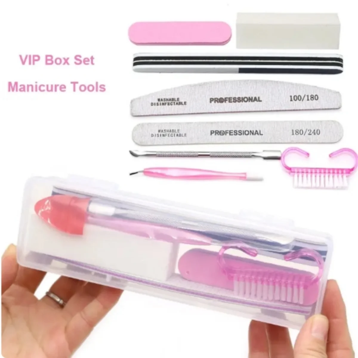 "Juego de limas de uñas 100 \ 180, pulidor de lijado de uñas, limas de manicura profesionales, pinceles de maquillaje y pedicura, kits de extensión de herramientas"