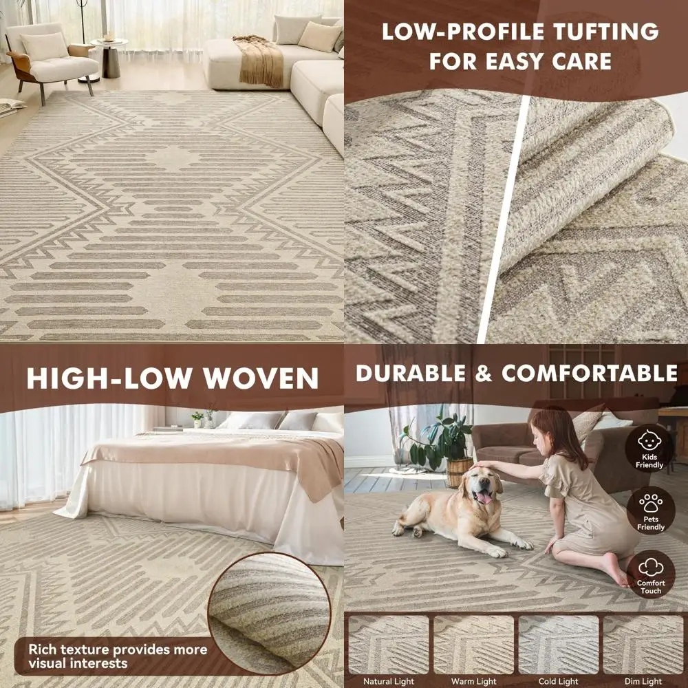 

Boho Style 8x10 Rugs - Soft Textured for Living Room, Bedroom, Nursery - Neutral Washable Modern Farmhouse Chic