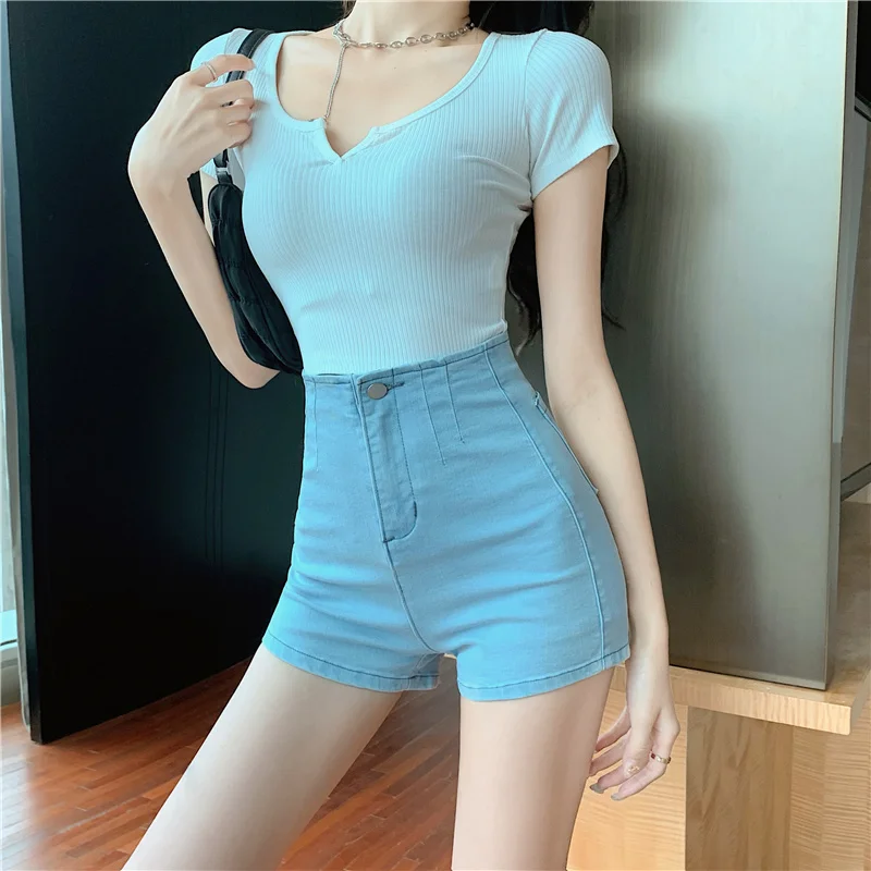 Blue High Waist A-Line Denim Shorts Women's Summer 2026 Trendy Dance Slimming Versatile Korean Style Flared Wide Leg Jeans