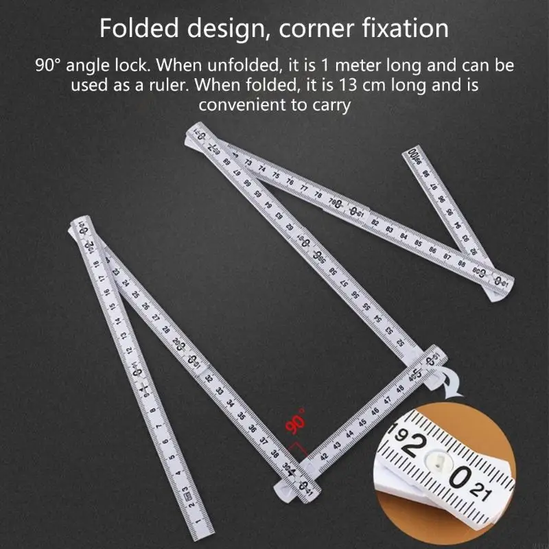 2Pcs 1 meter Plastic Foldable Ruler with Easy to Read Scale Measuring for Construction & Educational Setting M4YD