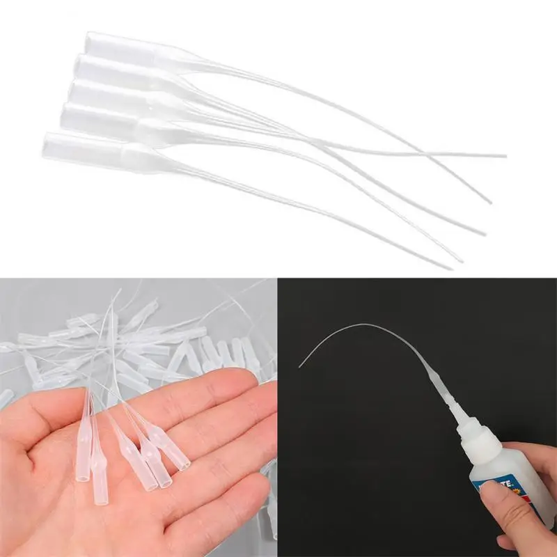 100Pcs Glue Dropper Rat Tail Glue Dropper MicroTips Plastic Glue Bottle Tips Precision Dropping Tube Nozzle For Crafting Lab