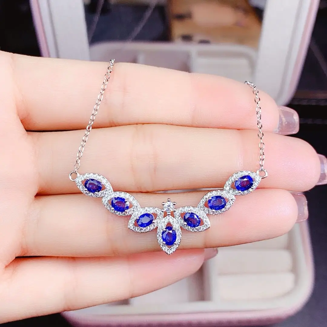 

ZECAA 925 Blue Sapphire Necklace Pendant With Blue Sapphire Gemstone 3*4mm Lady S925 Silver Sapphire Necklace Pendant Jewelry