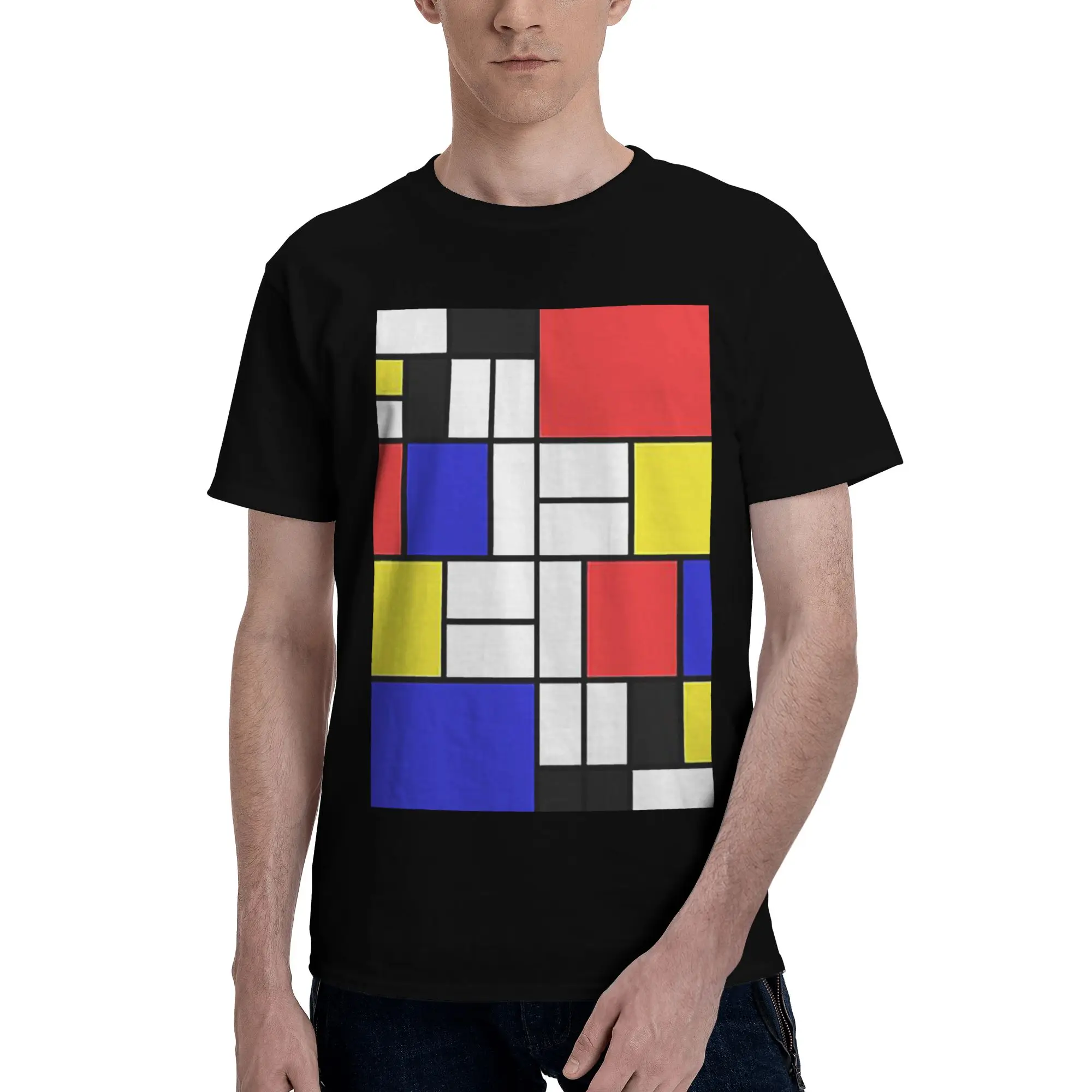 

Piet Mondrian De Stijl футболка из 100% хлопка, мужские футболки большого размера, мужские футболки с круглым вырезом и коротким рукавом, S-6XL