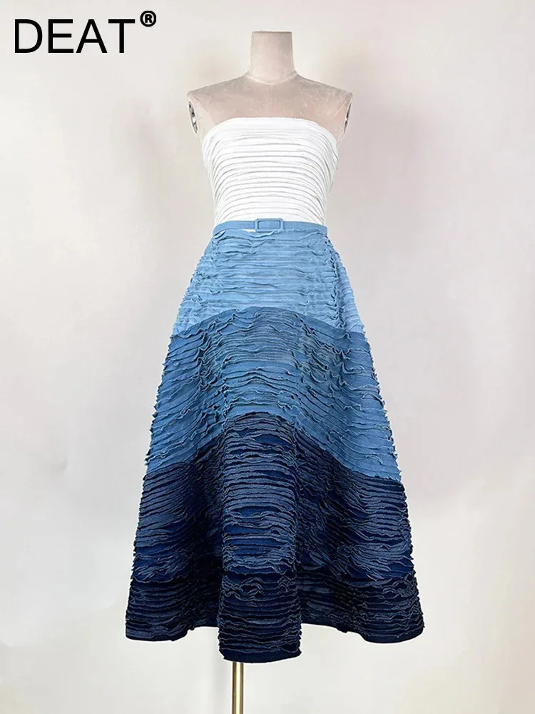 

Женское джинсовое платье на молнии DEAT, плиссированное платье с градиентом и поясом, модель 13DB377, 2024