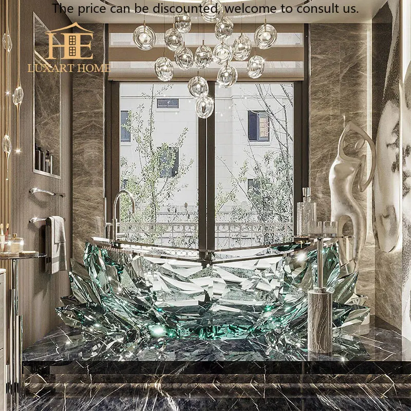 

Luxury Home Bathroom Furniture Crystal Bathtub For Holiday Villa Complex In Dubai With Faucet