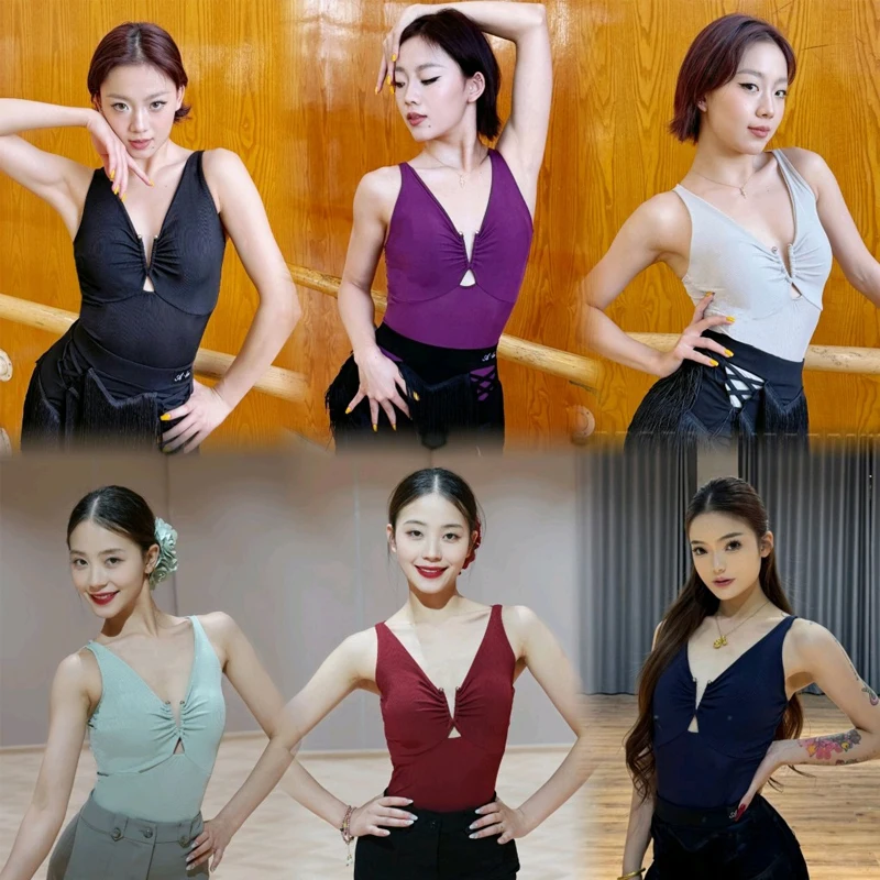 

Summer Sleeveless Cha Cha Latin Dance Top Female Ballroom Dance Tops Adults Women Samba Latin Dance Training Wear SL12779