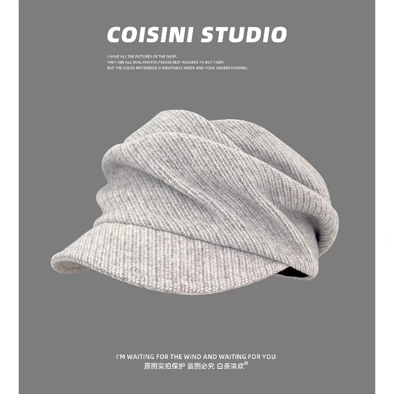 

High Quality Niche Pleated Design Wool Berets Cap for Women Autumn and Winter Casual Versatile Retro Elegant Newsboy Hats