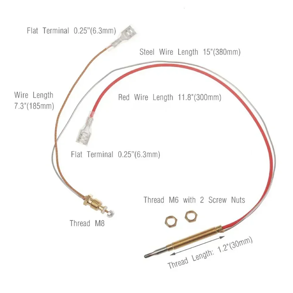 1pc 400/600mm Thermocouple Patio Heater Head M6*0.75 Thread Thermocouple Gas Heater Head For Outdoor Gas Patio Heaters