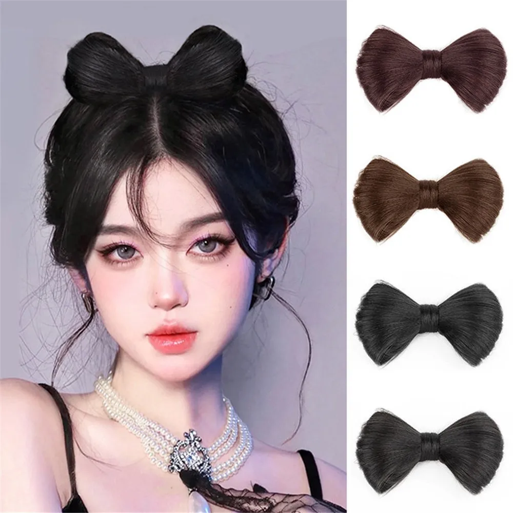 Bow Synthetic Wig Hair Bag Fluffy Cute Coil Hair Artifact Hanfu Bun Ancient Style High Temperature Silk Accessories