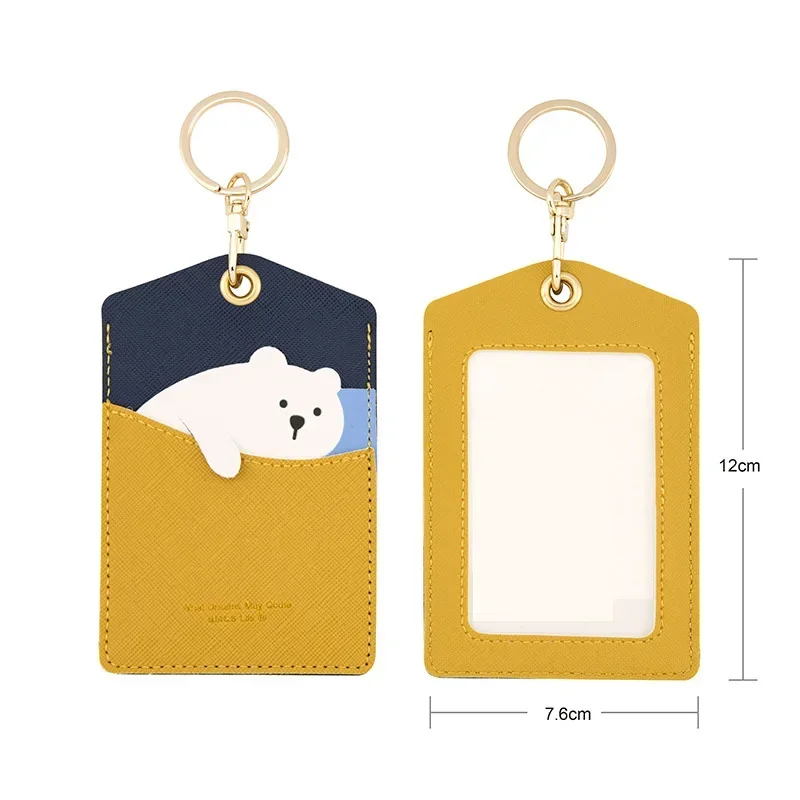 Cute Animal Card Holder Pu Keyring Work Card Package Key Holders Poodle Keychain ID Protection Cover Elevator Card Pendant