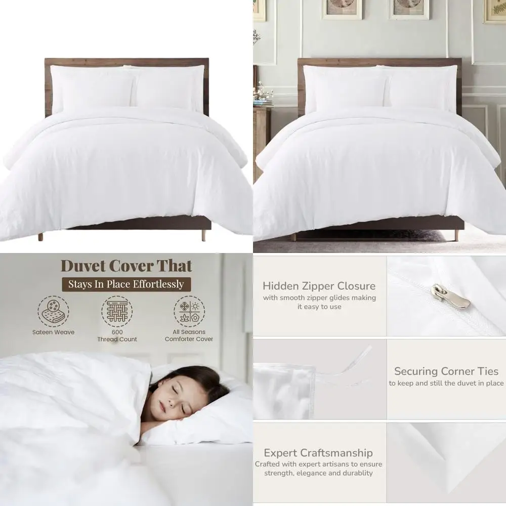 

Комплект пододеяльников из 100% египетского хлопка размера Queen - сатин 600TC, ультрамягкий, 7 угловых завязок, молния, 1 пододеяльник и 2 шт.