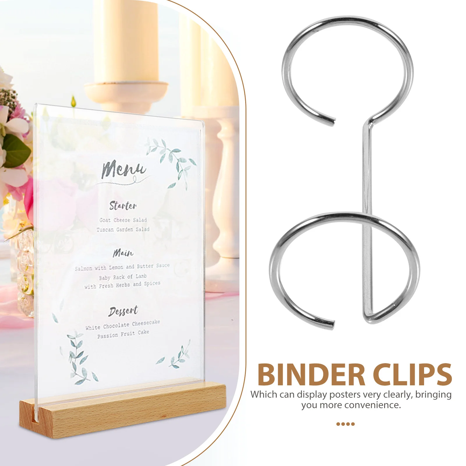 

10Pcs Acrylic Sign Binder Clips Metal Table Menu Holders for Retail Store Poster Holder Ring Double Ring Binding Clips