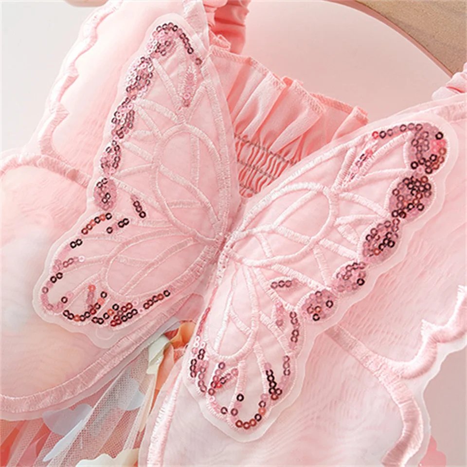 chinese dress ladies Light Pink Butterfly Strap Lace-up Vintage Dress