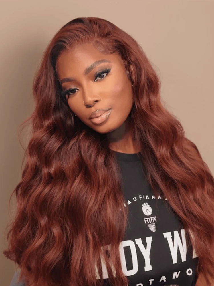 200% Density 13x6 Lace Front Human Hair Wigs Reddish Brown Colored Loose Wave Transparent Lace Frontal Wig 30 Inch Pre Plucked