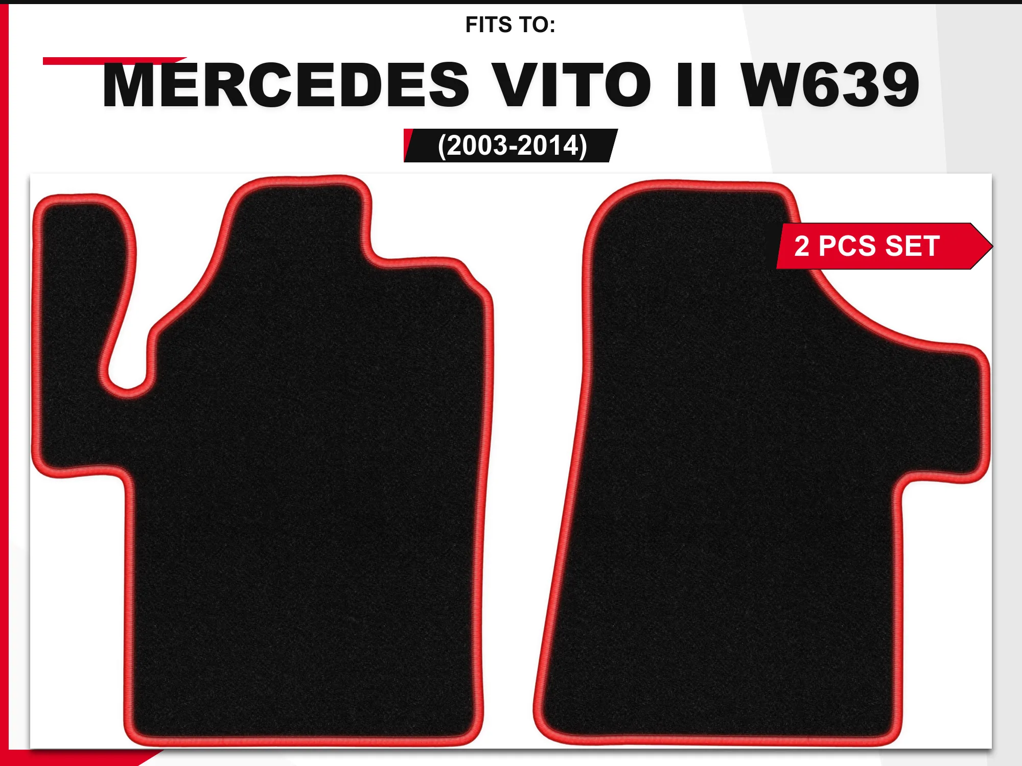 Velours vloermatten voor: Mercedes Vito II W639 2003–2014, 2 stuks. op maat gemaakte autovloermatten, set
