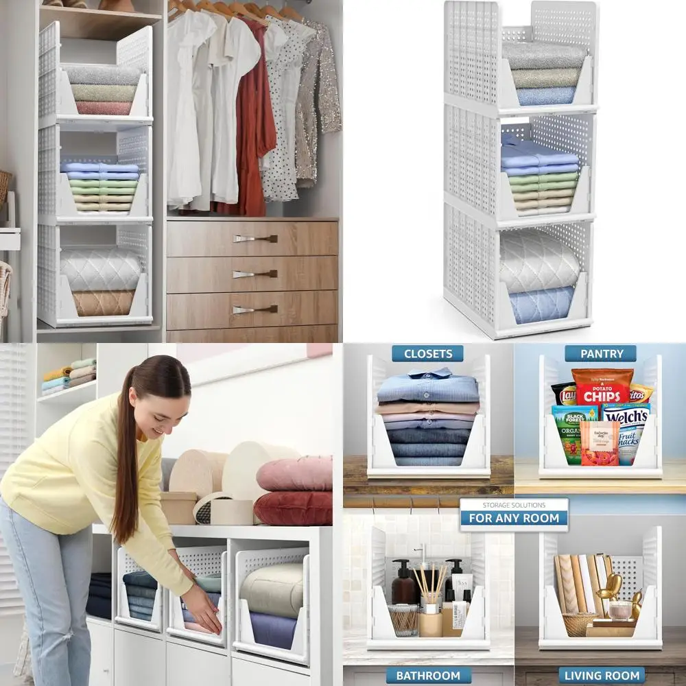 

Plastic Stackable Storage Baskets for Closet, Kitchen, Pantry, and More - Versatile Organizers for Home