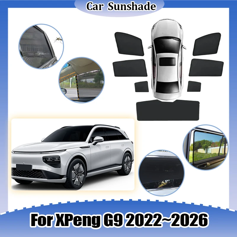 For XPeng G9 2022 2023 2024 2025 2026 Mesh Sunshade Breathable Heat Insulation UV Protection Privacy Curtain Shade Accessories