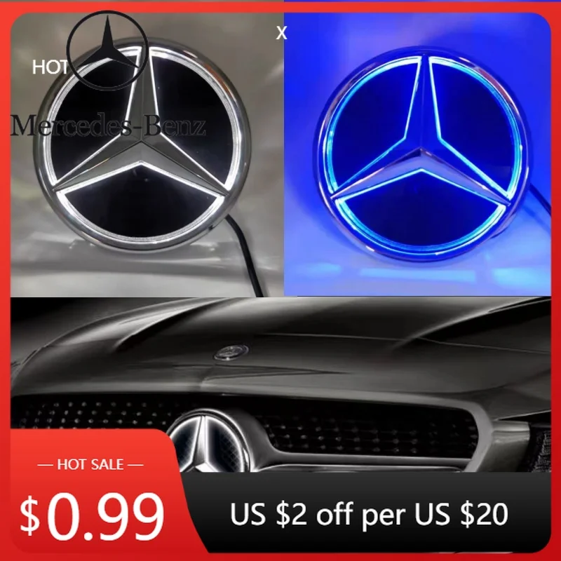 

Car Sticker Car Front Grilled Star Emblem LED Illuminated Logo White Blue Red Light for Mercedes Benz W204 GLK220 GLK300 GLK350