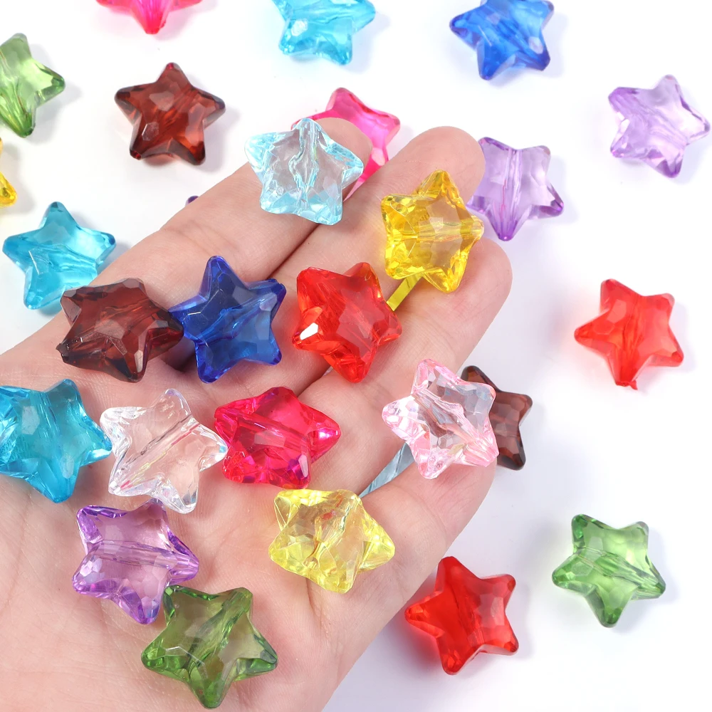 30Pcs 18x20mm Color Five-pointed Star Beads Acrylic Loose Spacer Beads for Jewelry Making Hairpin Handmade DIY Accessories