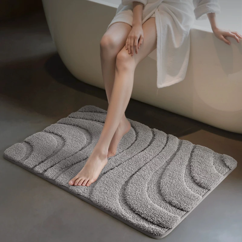 High-Low Pile Plush Bath Mat, Absorbent Anti-Bacterial Luxury Bathroom Rug, Minimalist Solid Color Non-Slip, Soft Durable